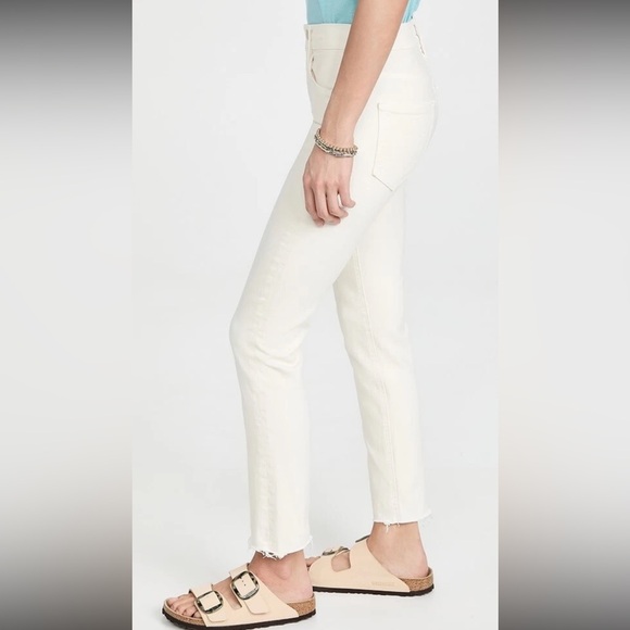 MOTHER THE MID RISE DAZZLER CROP FRAY JEANS CREAM PUFFS WOMEN'S - Picture 2 of 9